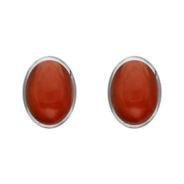 Sterling Silver Carnelian 8 x 6mm Classic Medium Oval Stud Earrings, E006