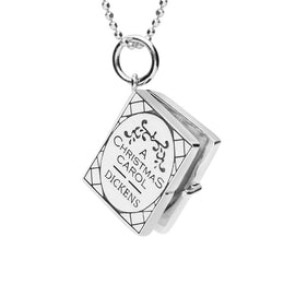 Sterling Silver Christmas Carol Hinged Book Charm Necklace, P3125
