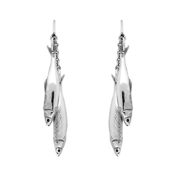 Sterling Silver Emma Stothard Silver Darling Double Drop Hook Earrings, E2581.