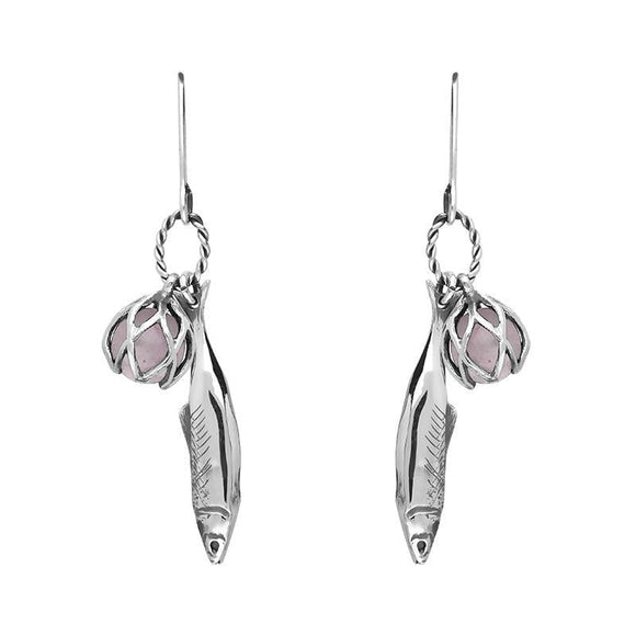 Sterling Silver Emma Stothard Silver Darling Rose Quartz Float Charm Hook Earrings, E2582.