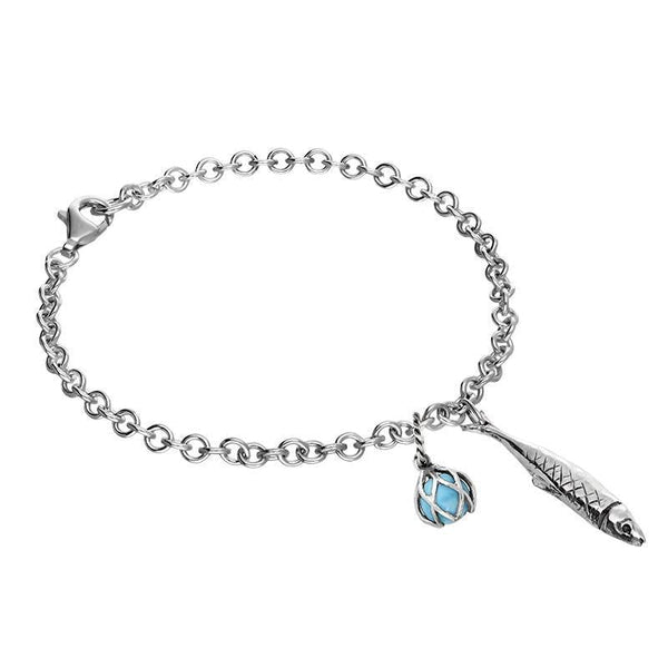 Sterling Silver Emma Stothard Silver Darling Turquoise Float Charm Bracelet, B1204.