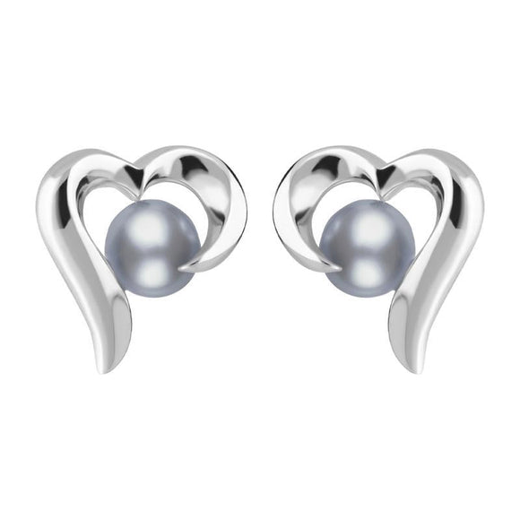 Sterling Silver Grey Pearl Twisted Open Heart Earrings, E2076