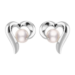Sterling Silver Grey Vermeil White Pearl Twisted Open Heart Earrings, E2074