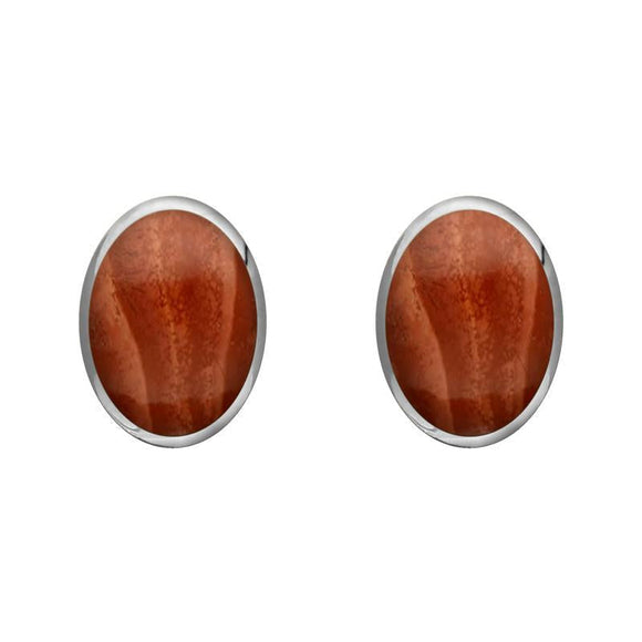 Sterling Silver Jasper 8 x 6mm Classic Medium Oval Stud Earrings, E006