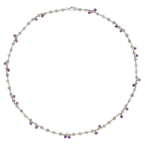 Sterling Silver Labradorite Amethyst 4mm Bead Chain Link Necklace, N952_16.