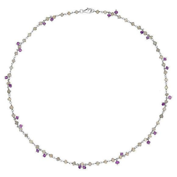 Sterling Silver Labradorite Amethyst 4mm Bead Chain Link Necklace, N952_16.