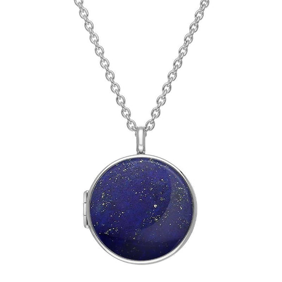 Sterling Silver Lapis Lazuli Large Round Locket, P3551C.