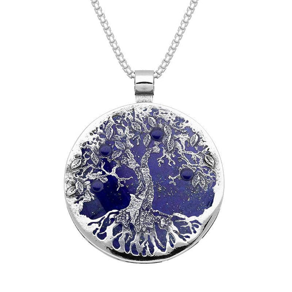 Sterling Silver Lapis Lazuli Large Round Tree Of Life Necklace, P3353.