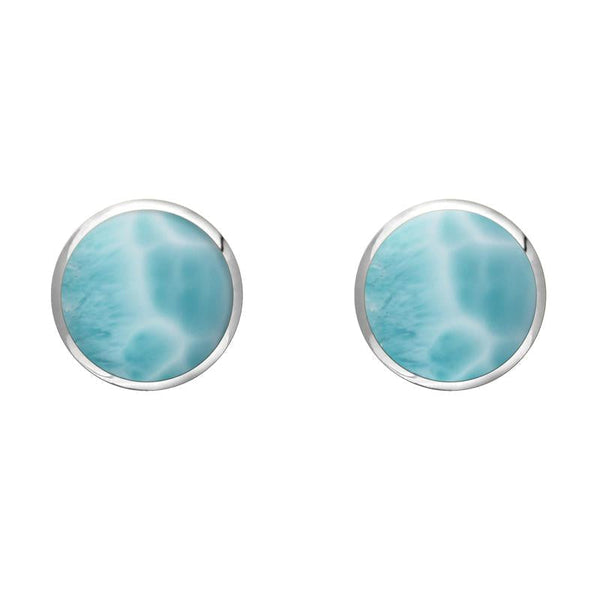 Sterling Silver Larimar 6mm Classic Medium Round Stud Earrings, E003