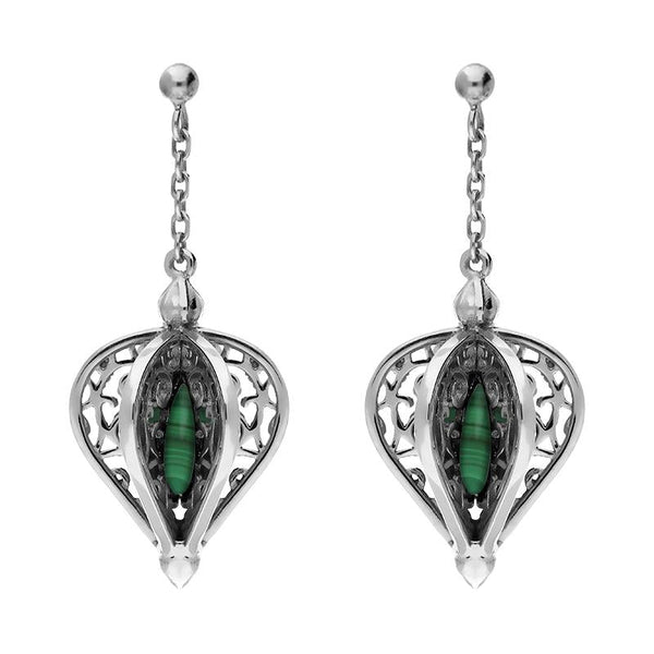 Sterling Silver Malachite Flore Filigree Drop Earrings E1781