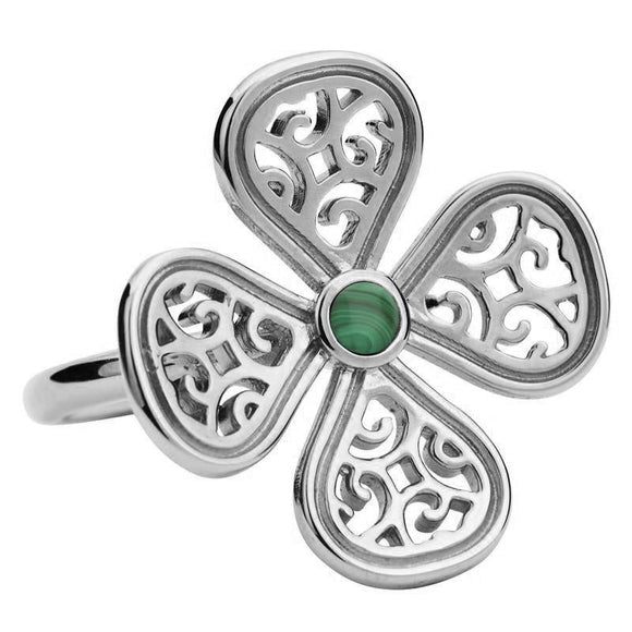 Sterling Silver Malachite Flore Four Petal Filigree Ring R807