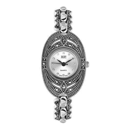 Sterling Silver Marcasite Oval Bracelet Watch HW60