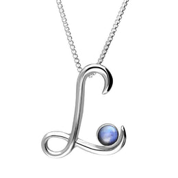 Sterling Silver Moonstone Love Letters Initial L Necklace, P3459C.
