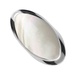 Sterling Silver Mother of Pearl Large Oval Statement Ring, R013.