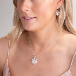 Sterling Silver Mother of Pearl Medium Snowflake Necklace, P2787.