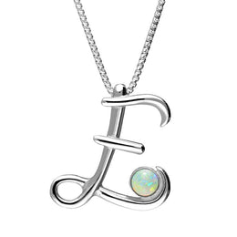 Sterling Silver Opal Love Letters Initial E Necklace, P3452.