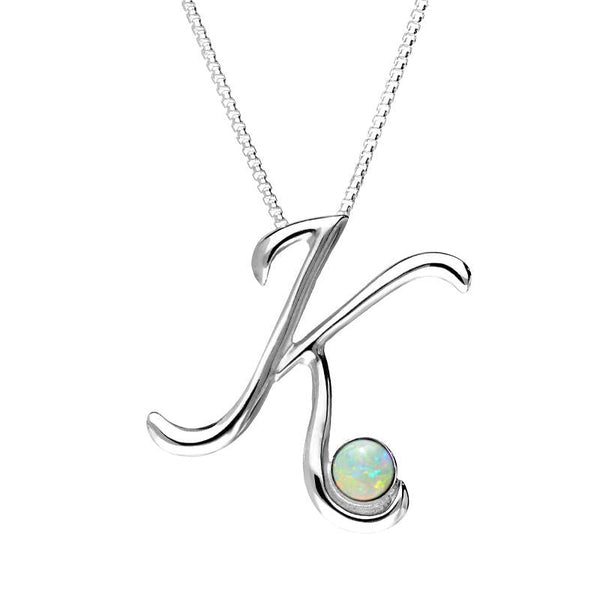 Sterling Silver Opal Love Letters Initial K Necklace, P3458.