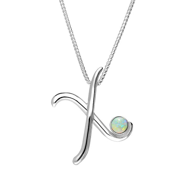 Sterling Silver Opal Love Letters Initial X Necklace, P3471.
