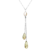 Sterling Silver Pearl Smokey Quartz Tassel Drop Necklace N467