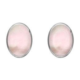 Sterling Silver Pink Mother of Pearl 8 x 10mm Classic Large Oval Stud Earrings, E007