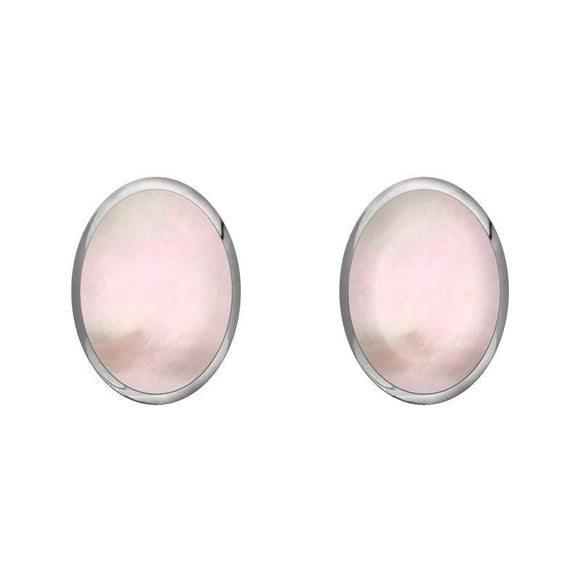 Sterling Silver Pink Mother of Pearl 8 x 6mm Classic Medium Oval Stud Earrings, E006