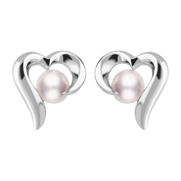 Sterling Silver Pink Pearl Open Twist Heart Stud Earrings, E2075.