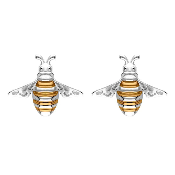 Sterling Silver Rose Gold Plated Bee Stud Earrings, E2577.