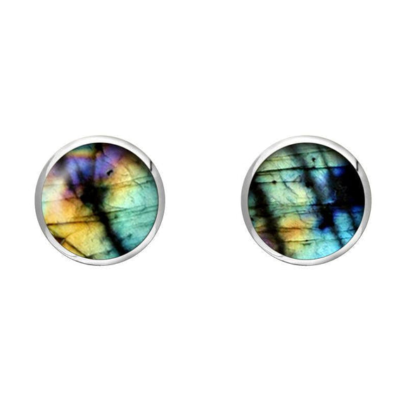 Sterling Silver Spectrolite 6mm Classic Medium Round Stud Earrings, E003
