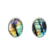 Sterling Silver Spectrolite 7 x 5mm Classic Small Oval Stud Earrings, E005