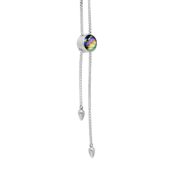 Sterling Silver Spectrolite Lineaire Round Stone Adjustable Necklace. N1136_2