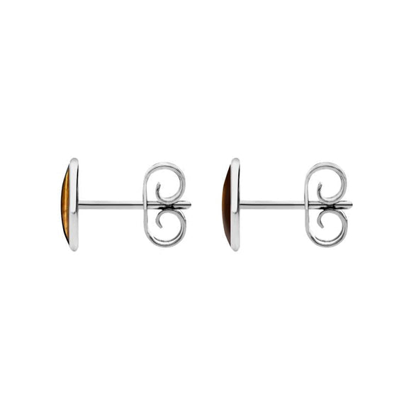 Sterling Silver Tigers Eye 8 x 6mm Classic Medium Oval Stud Earrings, E006
