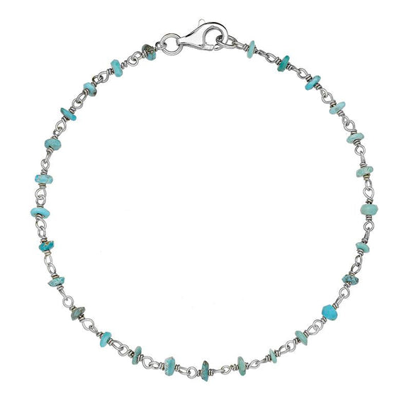 Sterling Silver Turquoise Bead Chain Bracelet. B945.