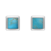 Sterling Silver Turquoise Dinky Square Stud Earrings, E034.