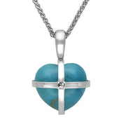 Sterling Silver Turquoise Marcasite Small Cross Heart Necklace, P2266.