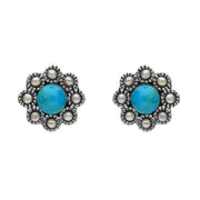 Sterling Silver Turquoise pearl Round Edge Bead Stud Earrings, E1635
