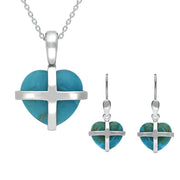 Sterling Silver Turquoise Small Cross Heart Two Piece Set