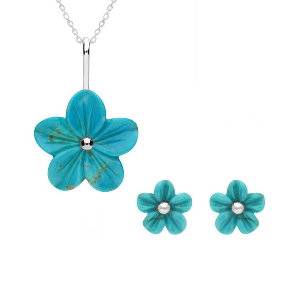Sterling Silver Turquoise Tuberose Desert Rose Two Piece Set