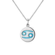Sterling Silver Turquoise Zodiac Cancer Round Necklace, P3603.