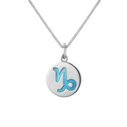 Sterling Silver Turquoise Zodiac Capricorn Round Necklace, P3599.