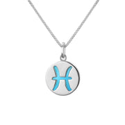 Sterling Silver Turquoise Zodiac Pisces Round Necklace, P3605.
