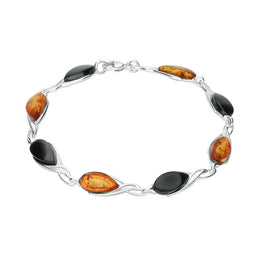 Sterling Silver Whitby Jet Amber Celtic Eight Stone Pear Bracelet