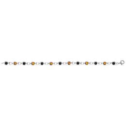 Sterling Silver Whitby Jet Amber Round Stone Link Bracelet, B882_2