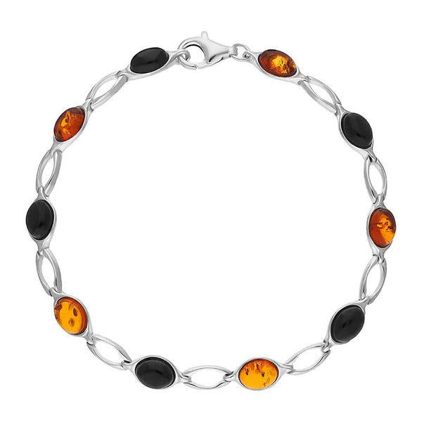 Sterling Silver Whitby Jet Amber Ten Stone Oval Bracelet, B654.