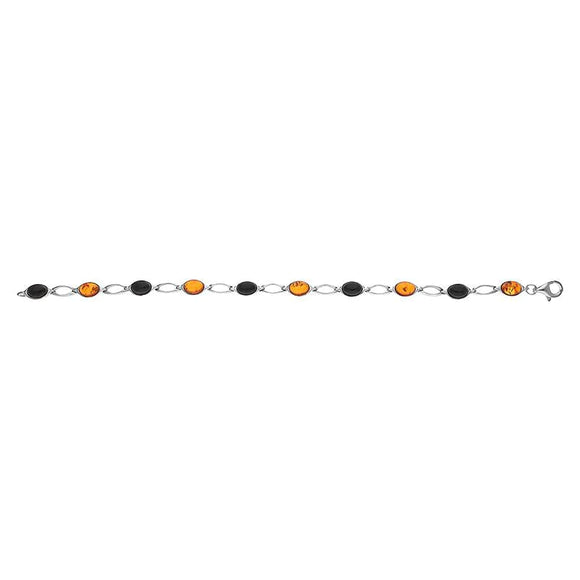 Sterling Silver Whitby Jet Amber Ten Stone Oval Bracelet, B654_2