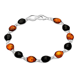 Sterling Silver Whitby Jet Amber Twelve Stone Pear Shaped Bracelet, B1161. 