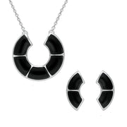 Sterling Silver Whitby Jet Curved Stone Two Piece Set
