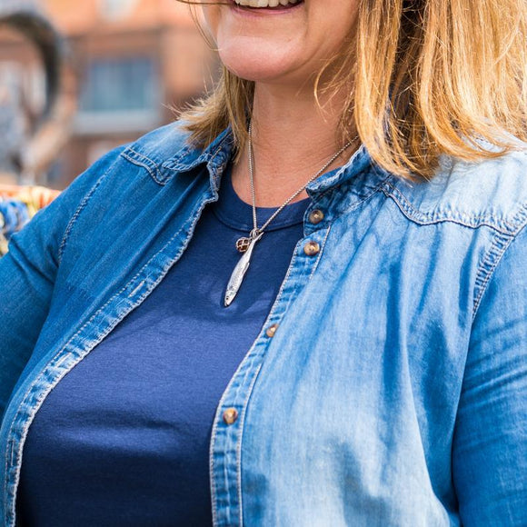 Sterling Silver Whitby Jet Emma Stothard Silver Darling Large Fish Charm, G968.