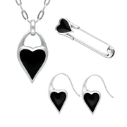 Sterling Silver Whitby Jet Heart Carrier Three Piece Set 