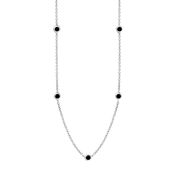 Sterling Silver Whitby Jet Heart Link Disc Chain Necklace, N746.