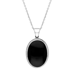 Sterling Silver Whitby Jet Heritage Rope Edge Large Oval Pendant, P006